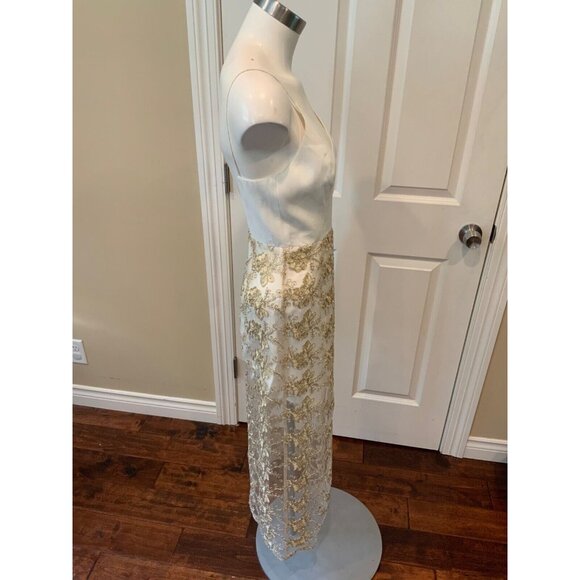 NBD White V-Neck Dress W/ Long Gold Floral Overlay, Size XS, NWT! - Picture 4 of 7